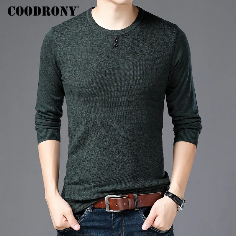 Бренд COODRONY, мужской свитер, Осень-зима, шерстяные свитера, Вязанная одежда, для мужчин, уличная одежда, Повседневный, на пуговицах, с круглым вырезом, пуловер для мужчин, 91048