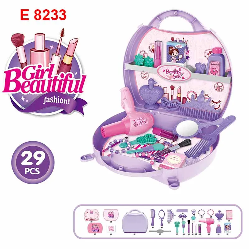 E 21/29 шт. детский набор для макияжа, игрушка для ролевых игр, Детская косметика, игрушки для девочек, имитационный туалетный столик, губная помада, Набор лаков для ногтей - Цвет: E