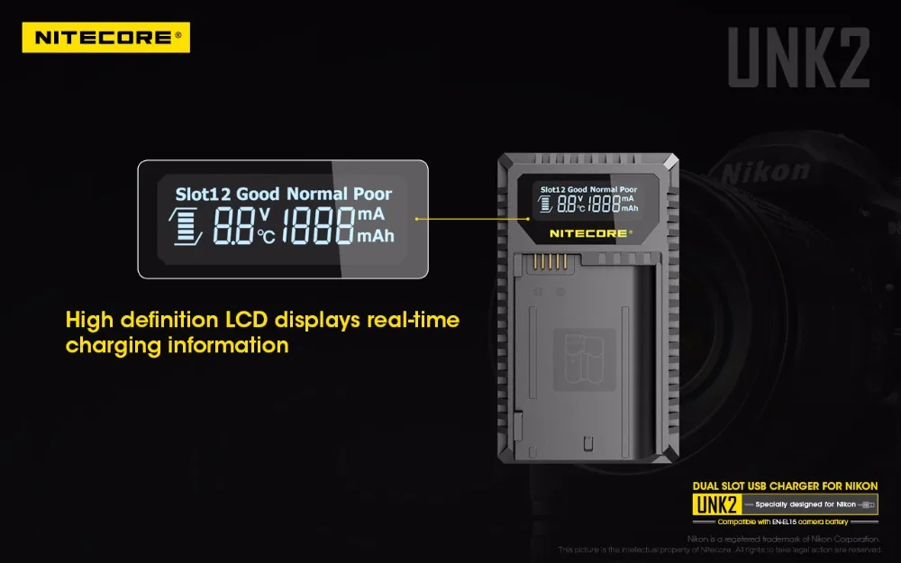 Nitecore UNK2 Dual USB Зарядное устройство для Nikon EN-EL15 Батарея D500 D600 D610 D750 D800 D800E D810 D810A V1 1V1 D850 D7000 D7100