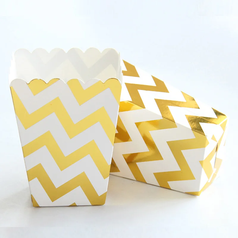 gold Popcorn box 10p Золотая Серебряная волнистая бумажная чашка/тарелка/салфетка соломинки Свадебный день рождения декоративный для Бэйби шауэра вечерние поставки детские столовые приборы - Цвет: gold Popcorn box 10p