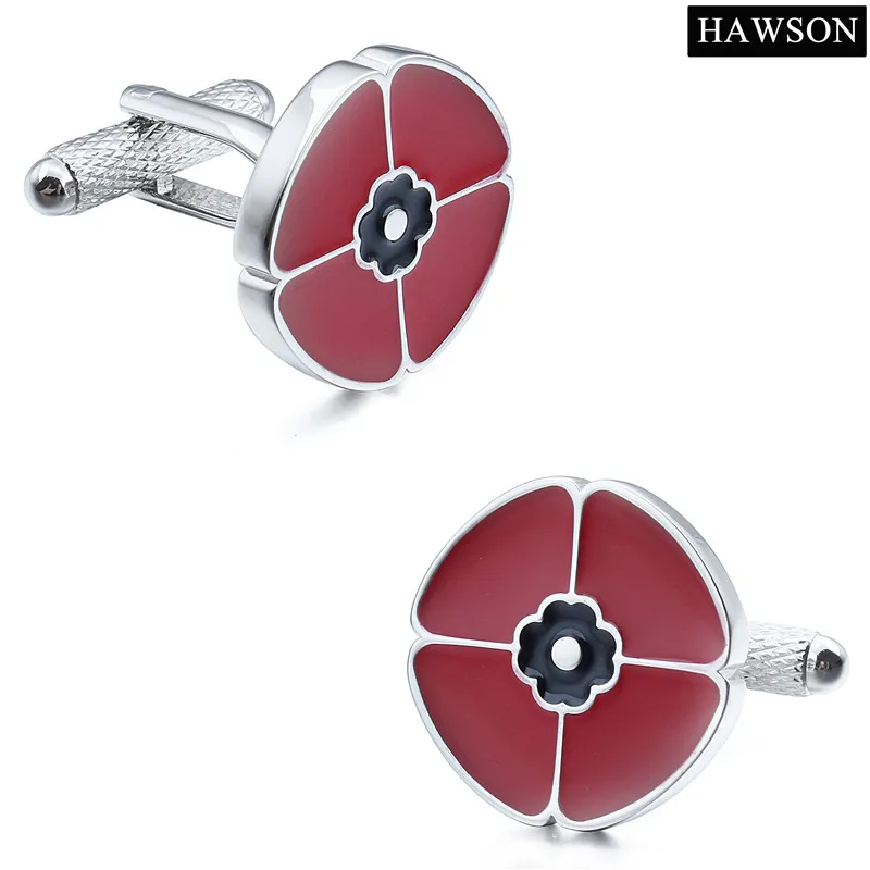 Бренд Hawson красивые ювелирные изделия Запонки для мужчин и женщин красный цветок