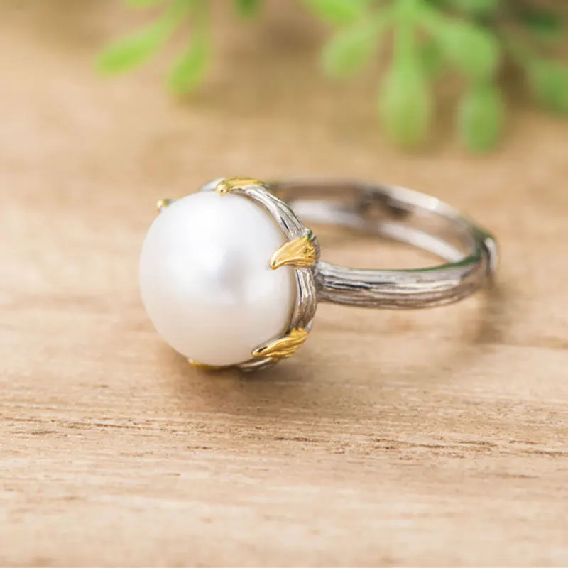 RADHORSE 925 Silver Rings for Women Fine Jewelry Pearl Concise Modeling Sterling Ring Adjustable | Украшения и аксессуары