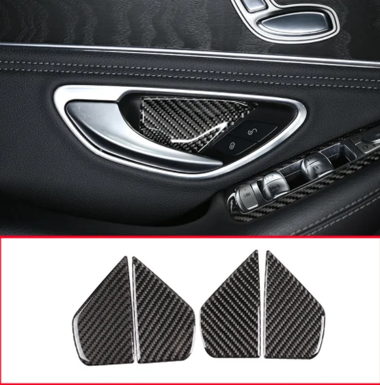 

4pcs Carbon Fiber Car Interior Door Handle Bowl Cover Panel Stickers For Mercedes Benz C Class W205 2015-2019 Auto Accessories