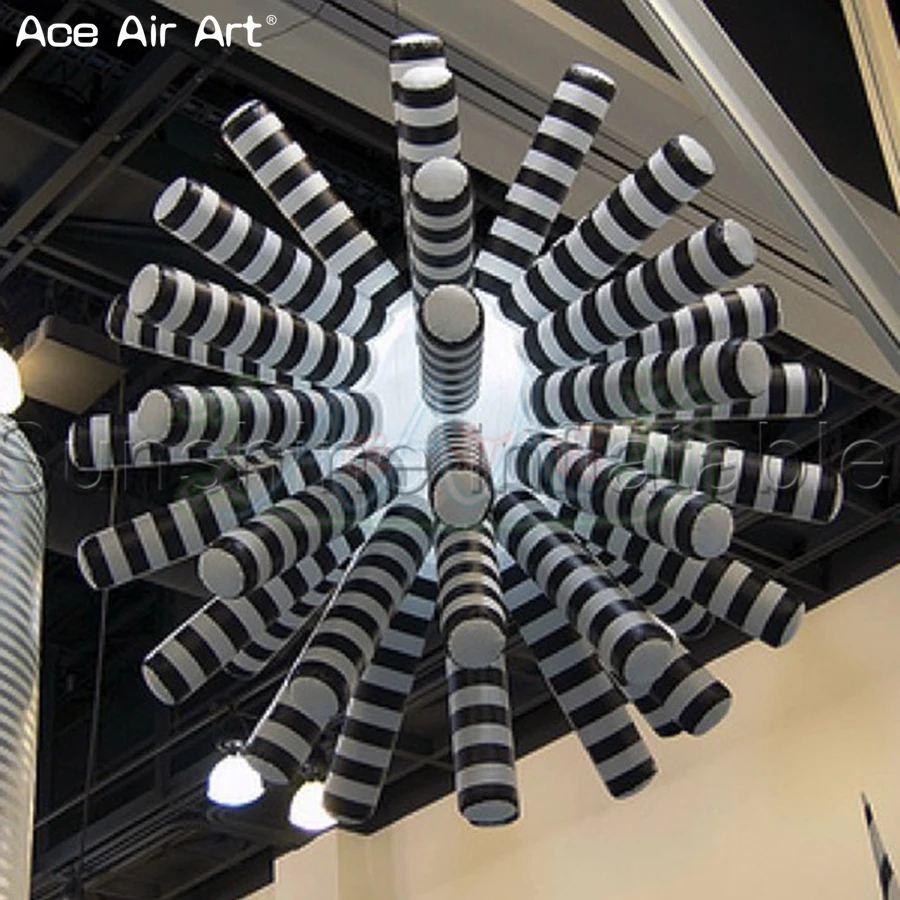 

Black with White Strips Tubular Stars Inflatable Illuminating Party Decoration for US