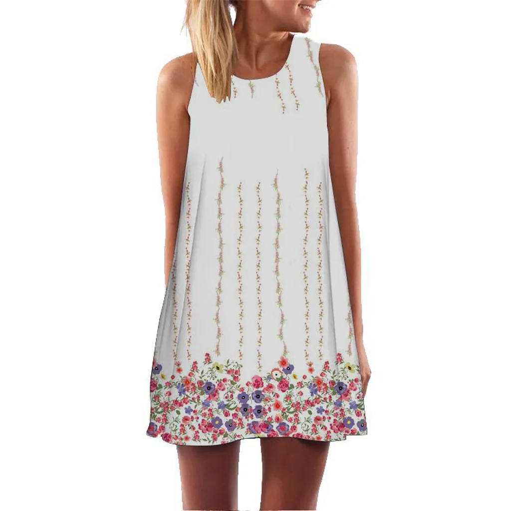 Для женщин с круглым вырезом без рукавов платья в богемном стиле женские Винтаж