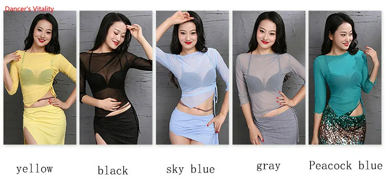 Сексуальный топ танца живота с длинным рукавом вязаный танцовщица базовая