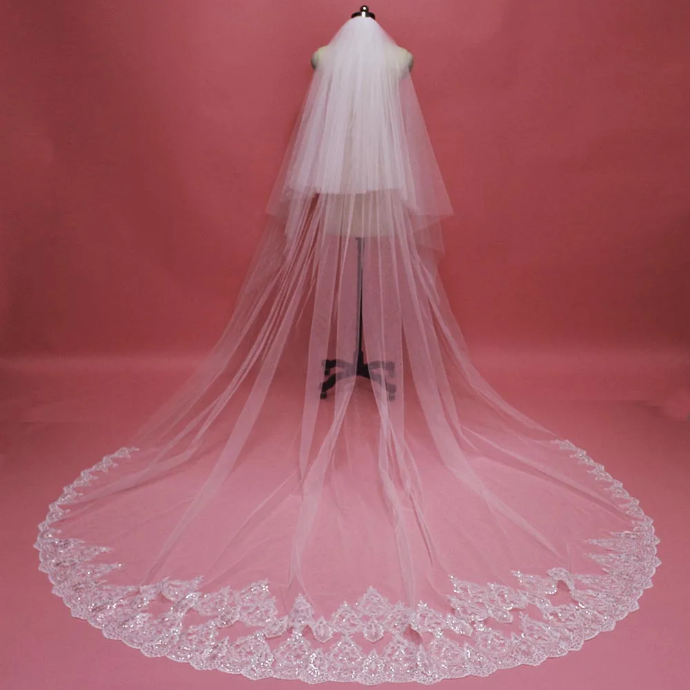 Высококачественная кружевная свадебная фата с изображением собора блестками