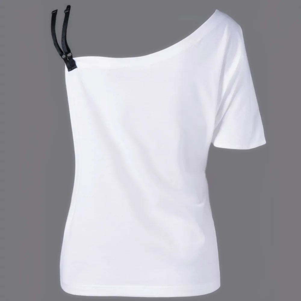 RENBANG New Summer Sexy Ladies Oblique Shoulder T Shirt Butterfly Printed Strap Short Sleeve Tops Women Tees Plus Size 5XL | Женская