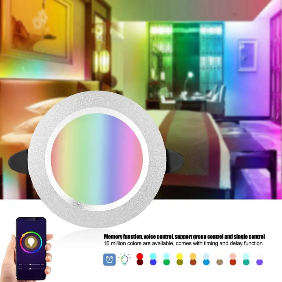 Интеллектуальный светильник Wifi рабочий RGB вниз светильник 7 Вт СВЕТОДИОДНЫЙ многоцветный вниз светильник ing AC 85-265 в серебряный умный светодиодный светильник