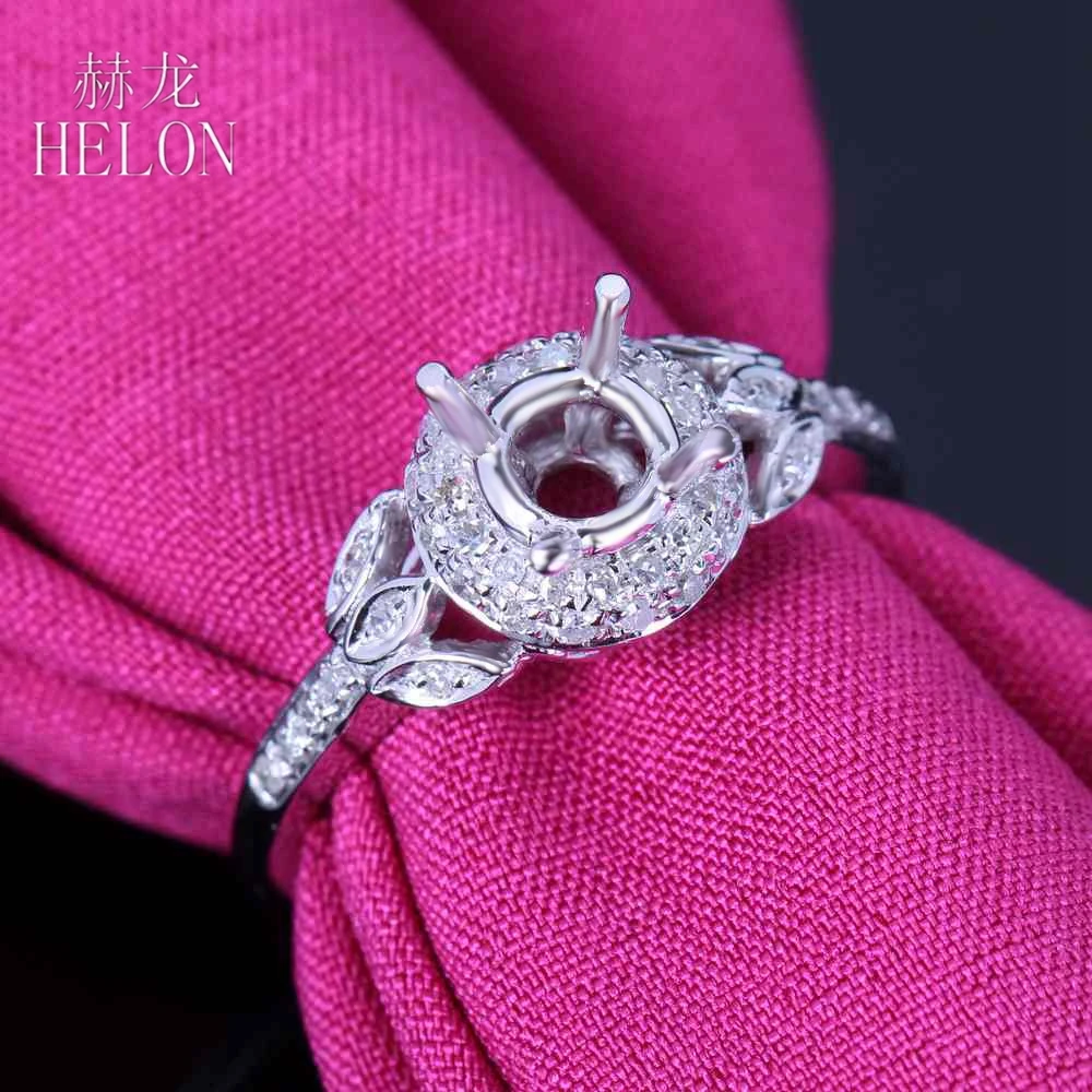 

HELON Solid 14K White Gold 100% Genuine Diamonds Engagement 6-7mm Round Cut Semi Mount Ring Setting Women Romantic Trend Jewelry