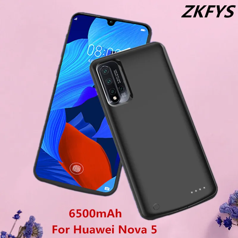 

ZKFYS External Battery Charger Cases For Huawei Nova 5 Power Bank Cover 6500mAh Portable Phone Charger Powerbank Charging Case