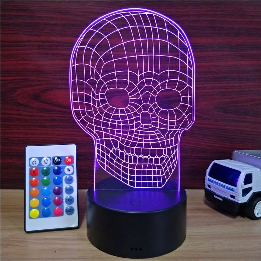 Череп Новинка 3D разноцветная Иллюзия визуальный ночник USB Сенсорная акриловая