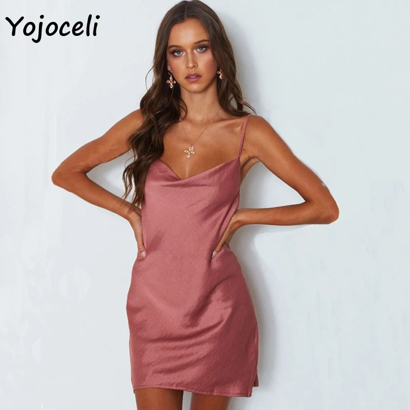 Yojoceli 2018 шикарное осенне зимнее атласное платье для сна на бретелях Мини короткое