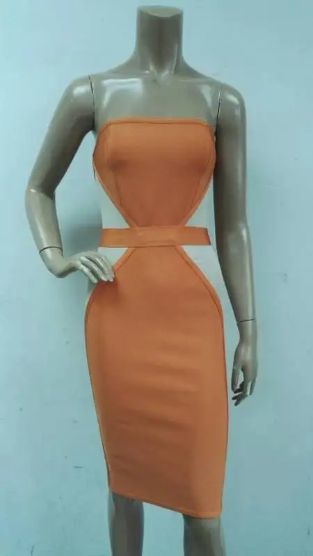 С плеча без бретелек backless рукавов orange сетки повязки dress женщины лето район bodycon