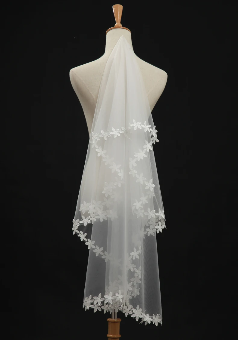 Простые цветы Край белая свадебная фата 75 см короткий один слой свадебный