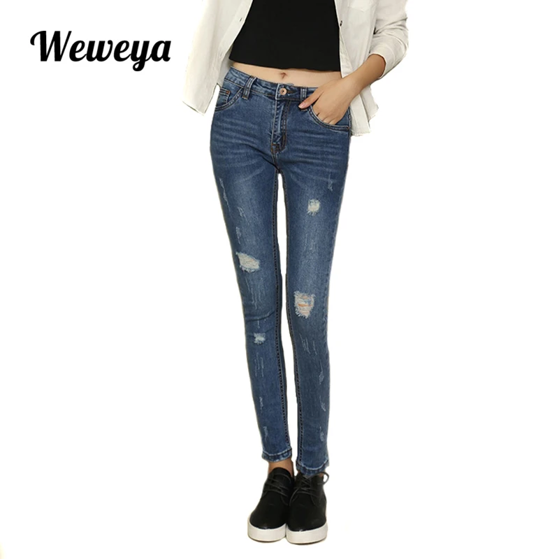 Weweya винтажные рваные джинсы женские для девочек стрейч высокая талия