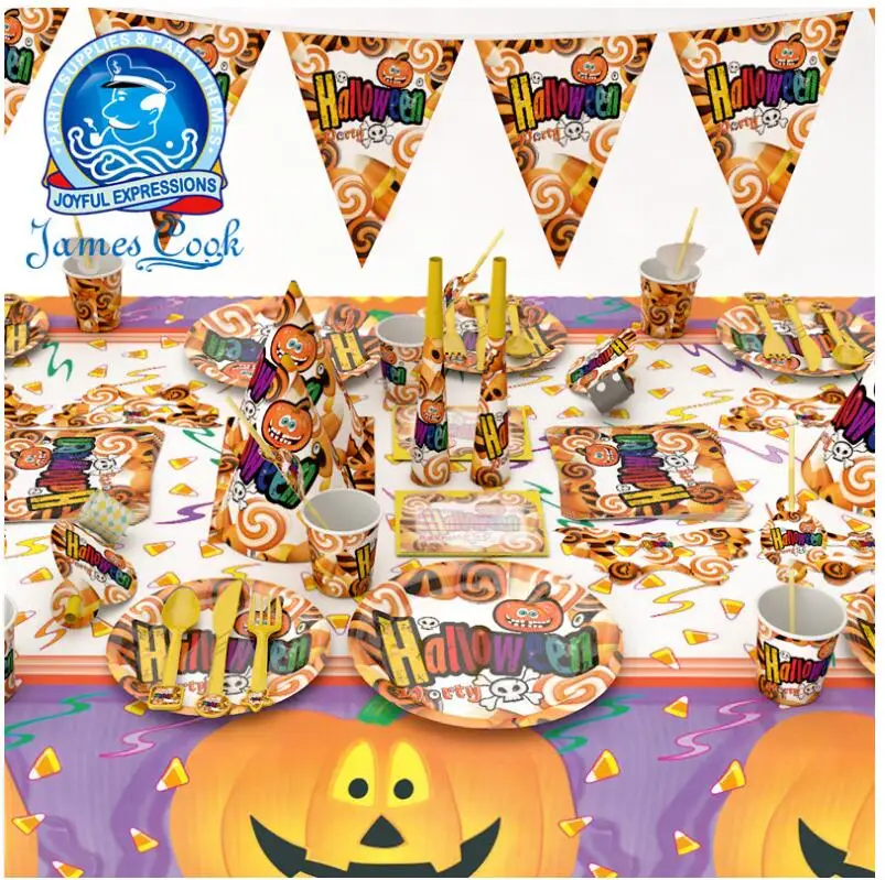 

Halloween Party Decoration Disposble Tableware sets Plate Cup Tablecover Pumpkin Funny Party decoration event party supplies