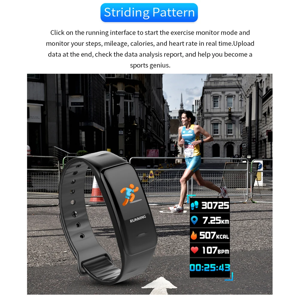 Smart Wristband Watch Heart Rate Monitor IP67 Waterproof Bracelet Fitness Tracker Bluetooth For Android IOS women men | Электроника