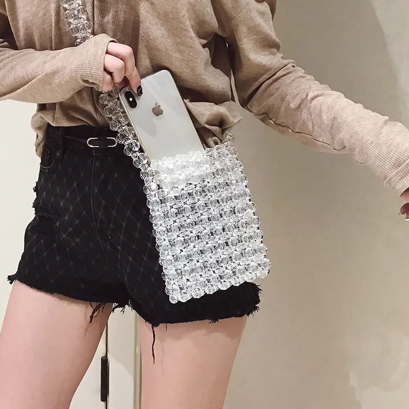 Прозрачные сумочки ручной работы с кристаллами мини Сумочка через плечо бисером