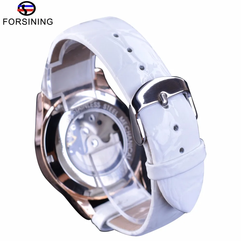 Часы Forsining женские повседневные из белой кожи со стразами|wristwatch brand|wristwatch