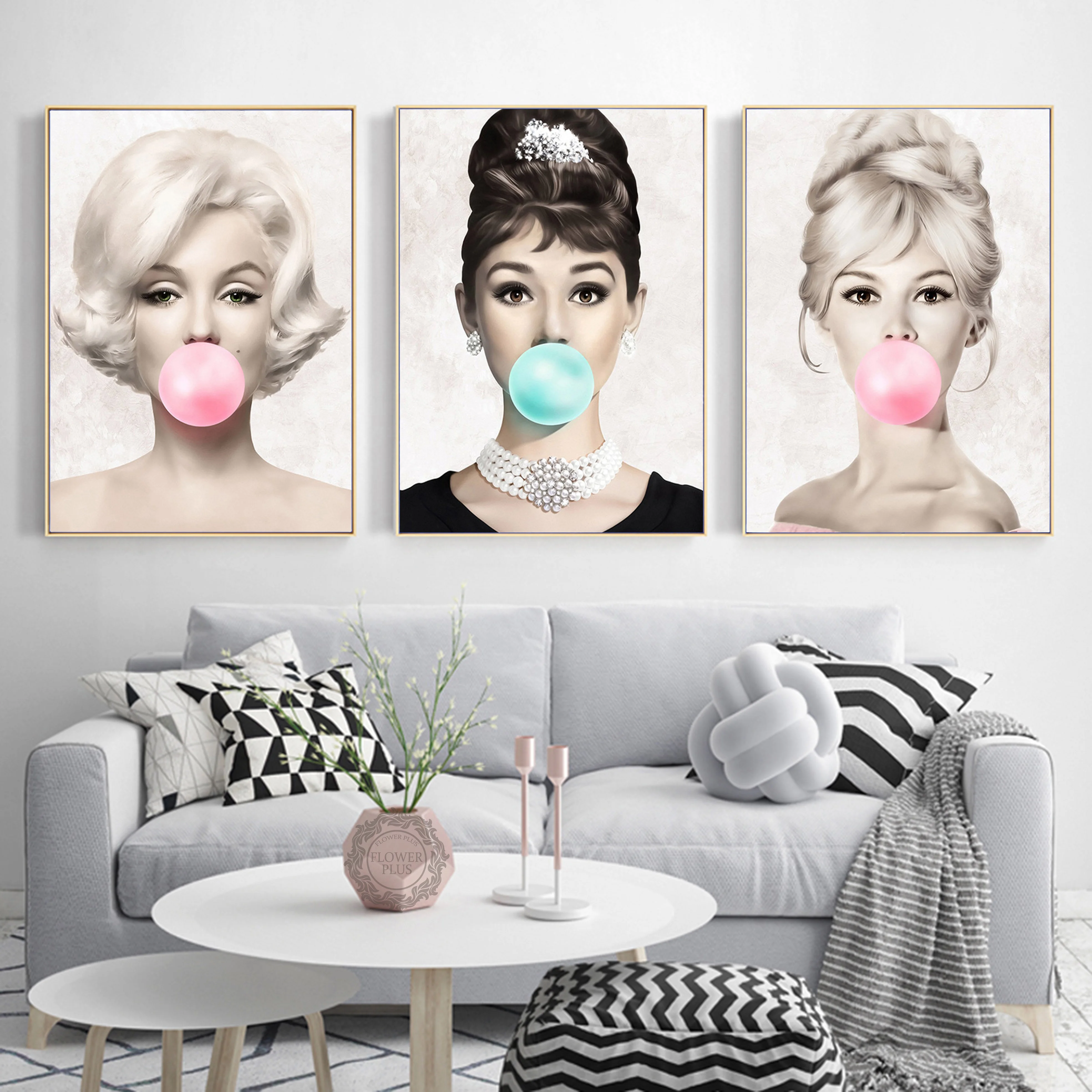 

Famous Star Posters and Prints Audrey Hepburn Marilyn Monroe Bubble Gum Wall Art Poster Modern Art Painting Decor bilder