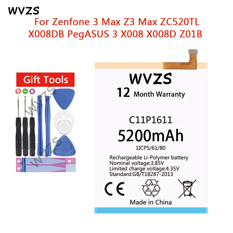 Wvzs 5200 мАч батарея C11P1611 для Asus Zenfone 3 Max Z3 ZC520TL X008DB PegASUS 3X008 X008D Z01B батареи | Мобильные