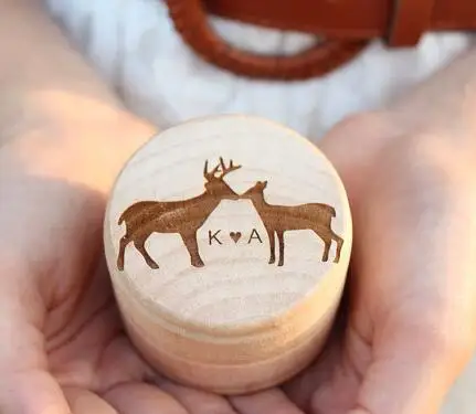 

Kissing Buck and Doe Engraved Wood rustic Wedding Couples Ring holders bearer Boxes engagement party favors Gift for Couples