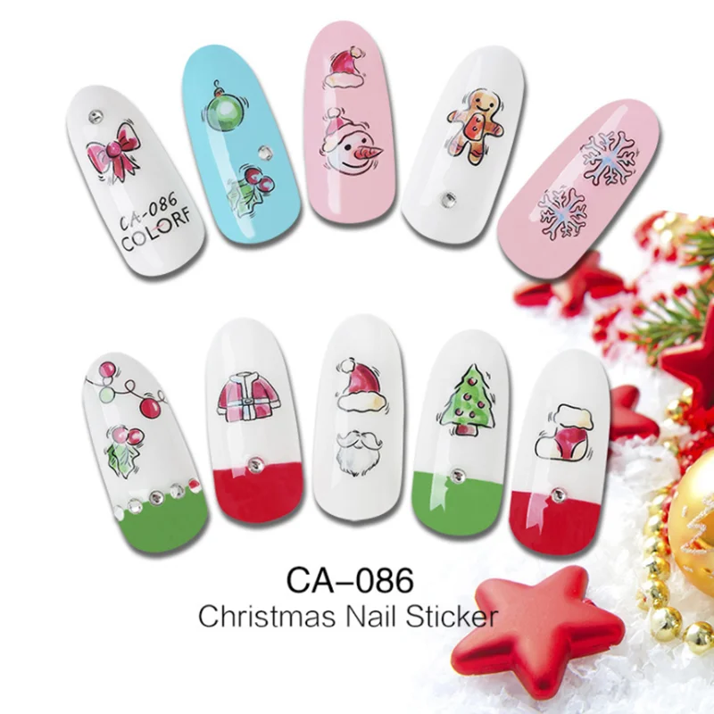 1 лист DIY Рождество Nail Art Наклейки Санта Клаус Снеговик Олень ползунок полное