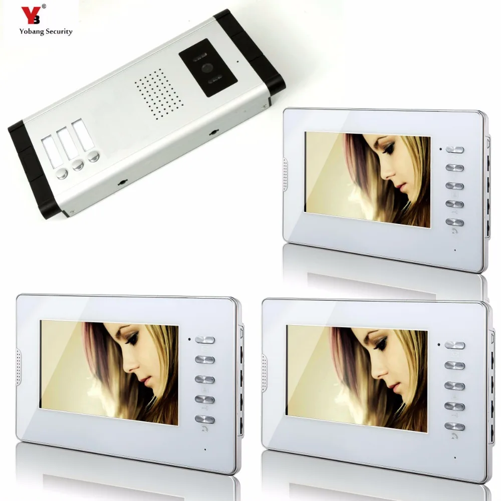Yobang Security 7 Inches Kleur Bedraad Video Deurbel Deurbel, Regendicht Deurtelefoon Voor 3 Wit Eenheden Villa Appartement Intercom