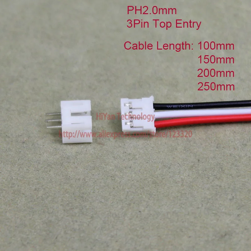 

50 комплектов, 3-контактный верхний входной разъем Mini Micro PH2.0 JST 2,0 мм с шагом 1007 26AWG от 100 мм до 250 мм, электронный штыревой разъем кабеля