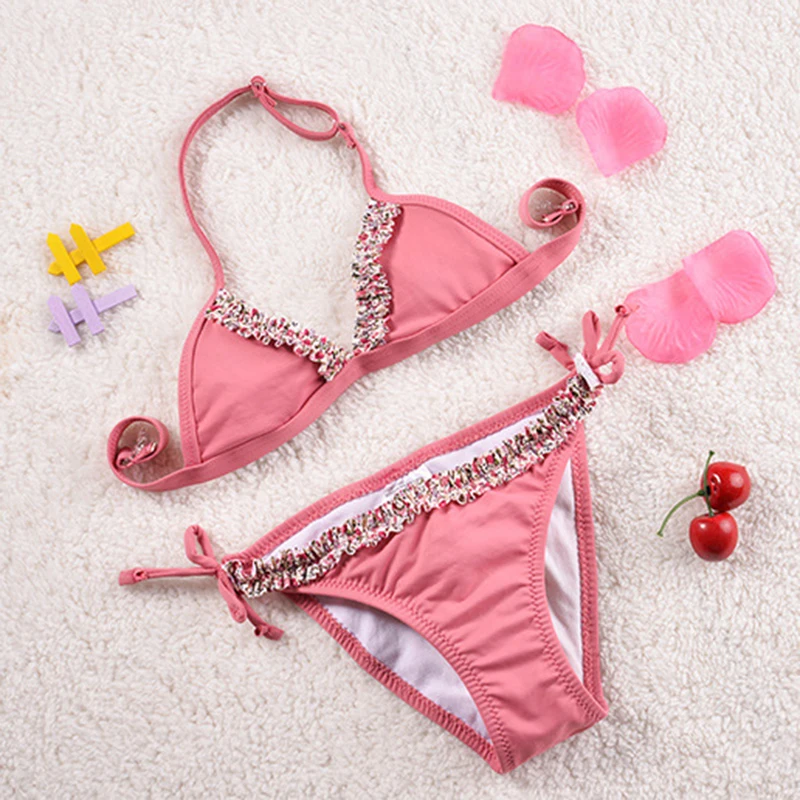 

New 2021 Girls Swimwear 2~14Years Kids Beach Wear Lovely Swimming Suits Bikini Children Swimwear Biquini Infantil-ST126