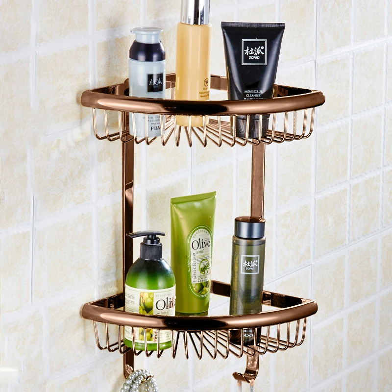 Бесплатная доставка Золотистые Латунные полки для ванной комнаты 2-уровневая