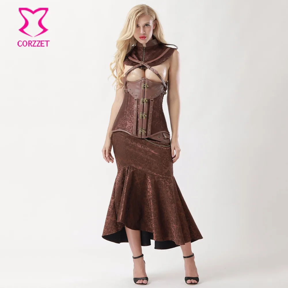 

Brown Underbust Corsets And Bustiers Vintage Burlesque Costume Steampunk Corset Gothic Dresses Sexy Bustier Dress Plus Size 6XL