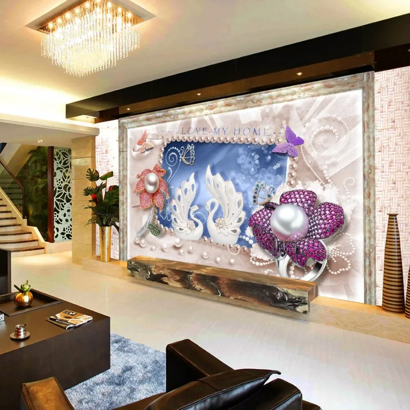 Фото обои 3D роскошный Лебедь золотой лист водяные знаки ювелирные изделия ТВ фон