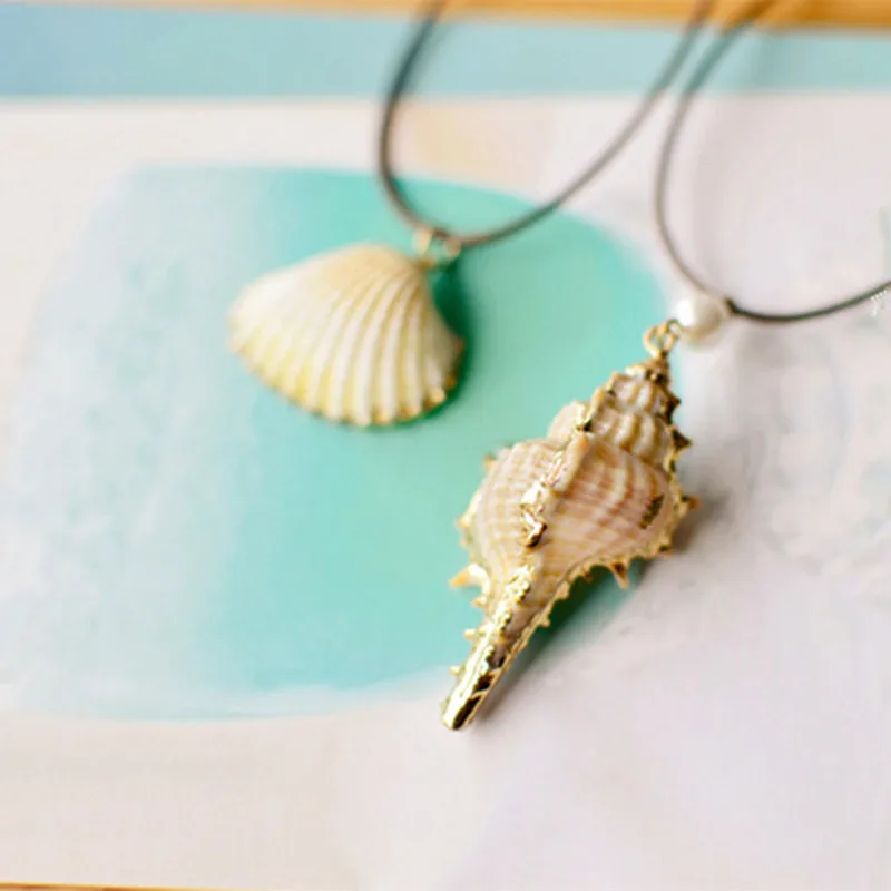 MCSAYS Trending Jewelry Natural Conch Shell Pendant Brown Rope Chain Water Drops Special Necklace 3NS | Украшения и аксессуары
