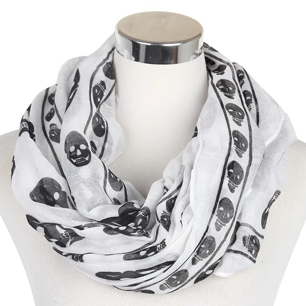 White Loop WINFOX модный черно-белый шарф с черепом для женщин и девушек - Цвет: White Loop