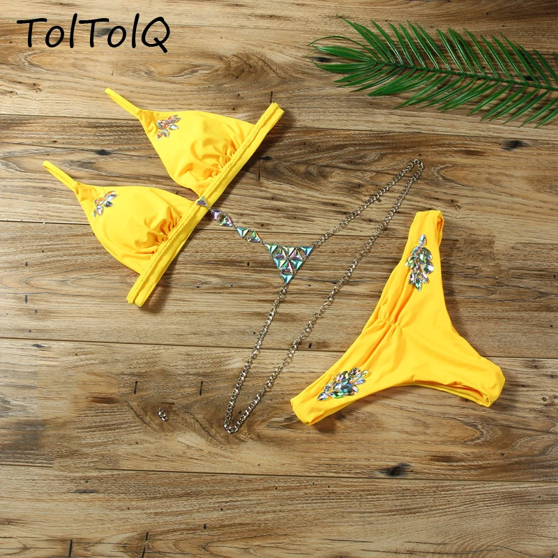 TolTolQ 2018 Crystal Drill Diamonds Chain Bling Sequin Bodysuits Beach Wear Suits Women Summer Sexy Casual Vocation Rompers | Женская