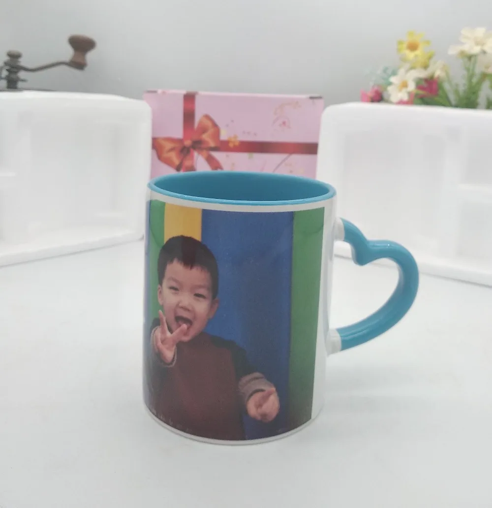 Керамическая кружка DIY фото ручка в форме сердца цвет внутри и цвет сердце ручная чашка с индивидуальными картинками DIY изображения печати мазвэй