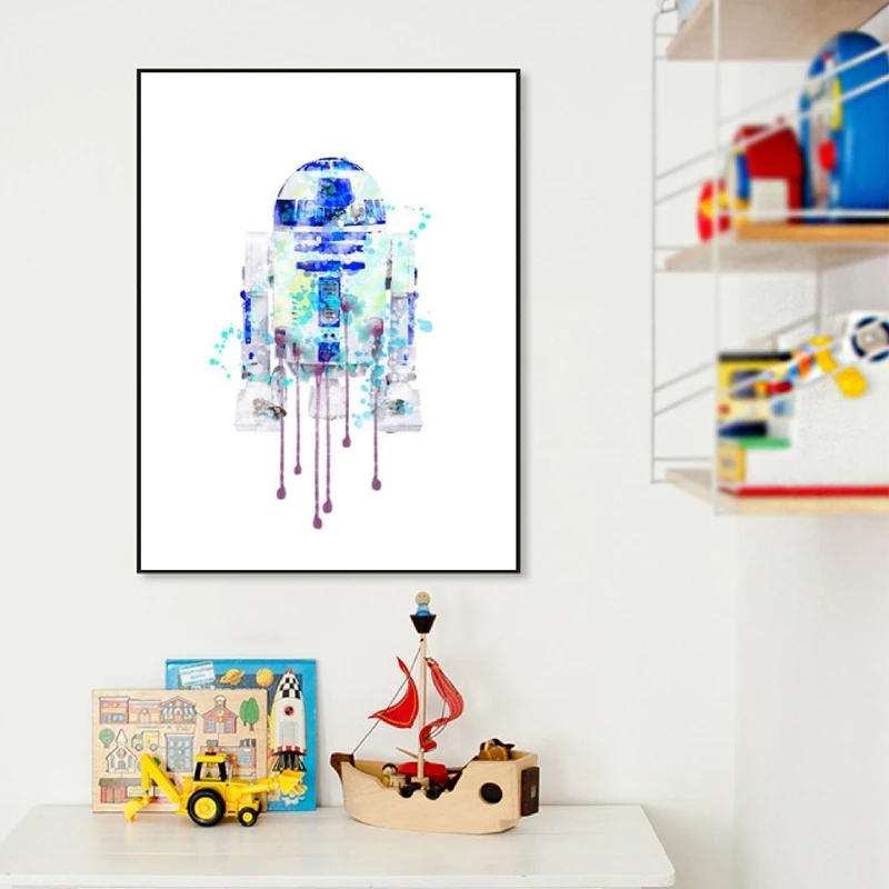 Постер на стену с акварельным роботом R2D2 Картина холсте из классического фильма