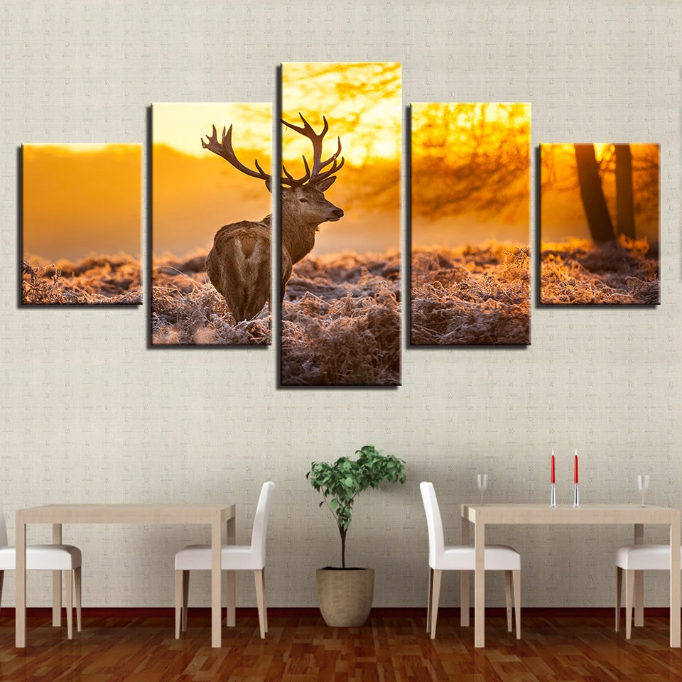 5 панельных картин на холсте с изображением животных оленя|art poster|canvas paintinglandscape