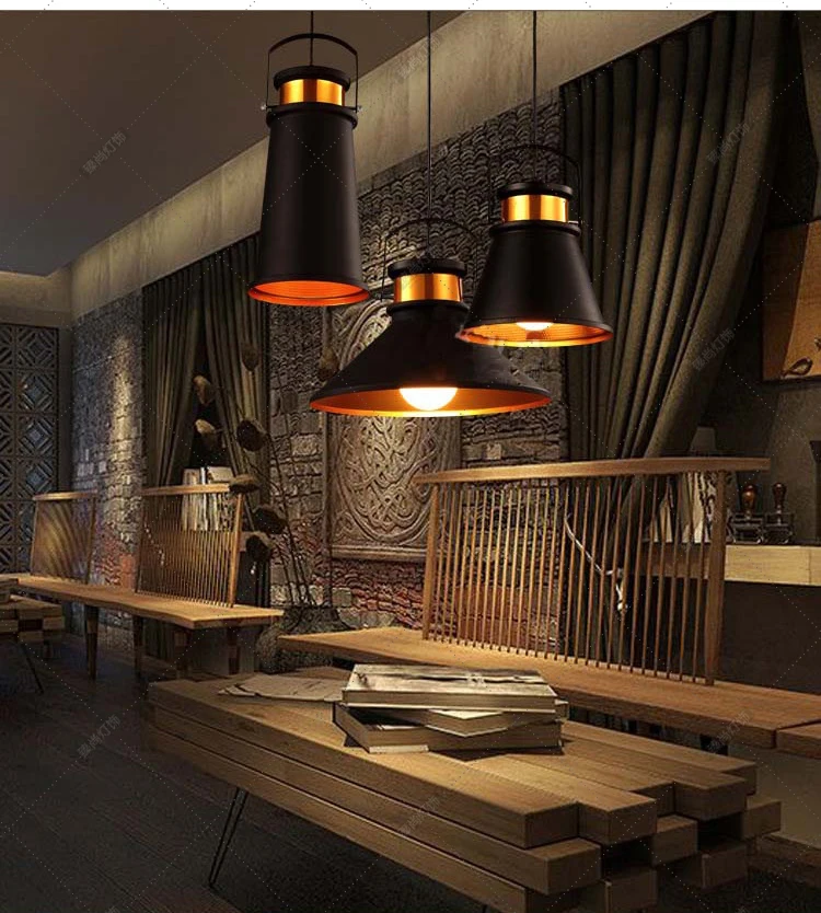 

Brief originality individuality art, bar single head iron lamp, Retro Black Industrial restaurant chandelier