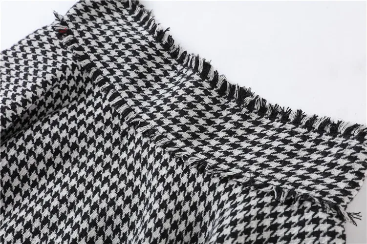 Retro Irregular Plaid Skirts Women 2018 Winter Fashion High Waist Houndstooth Fringe Long Skirt Female Tassel A-Line | Женская одежда