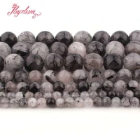 6810mm smooth round beads ball black rutilated natural stone beads for diy necklace bracelats jewelry making 15 free shipping