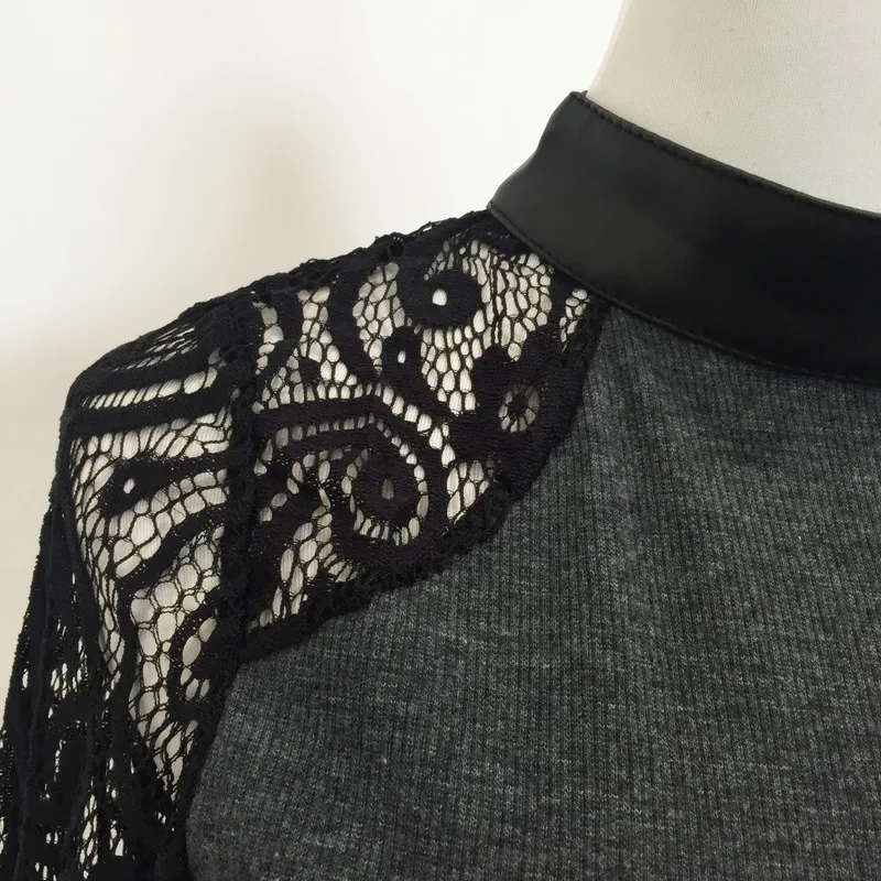 Fashion Women Crew Neck Hollow Out Long Sleeve Slim Knitwear Female Sexy Lace Party Club Wear Base Sweater Size M L XL Hot Sale | Женская