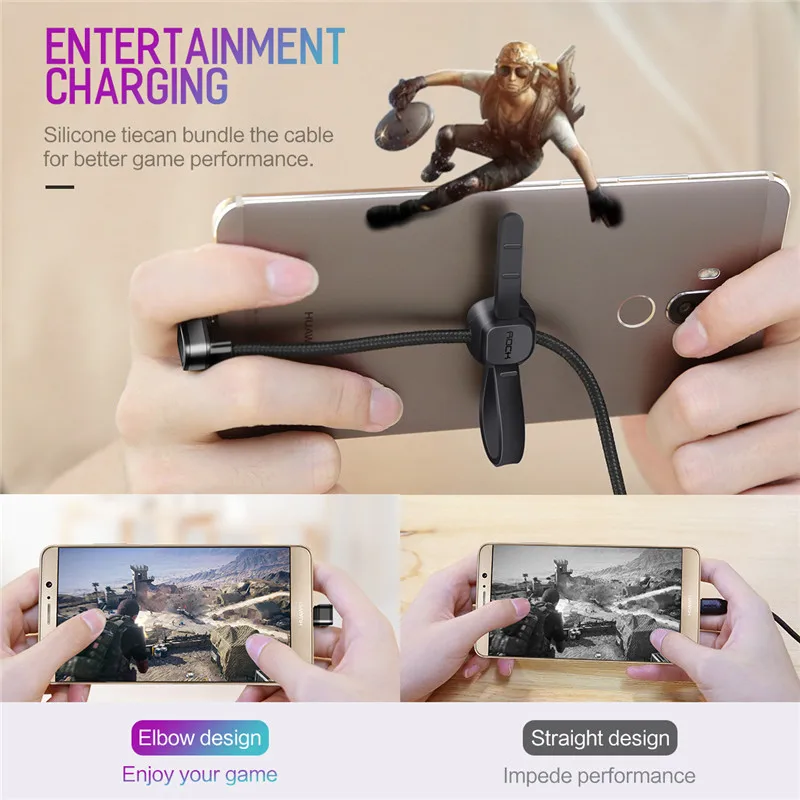 Игровой кабель ROCK USB Type C для Samsung Galaxy S10 S8 S9 Plus 1 м 2 u-образный зарядки передачи
