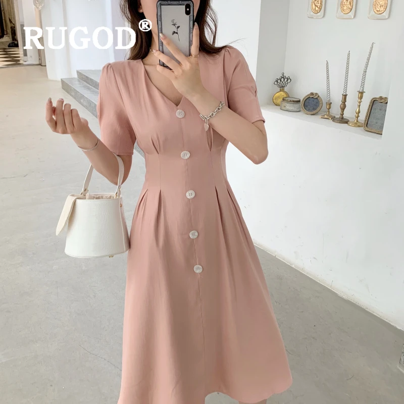 Женское атласное платье RUGOD винтажное однотонное на пуговицах с v образным