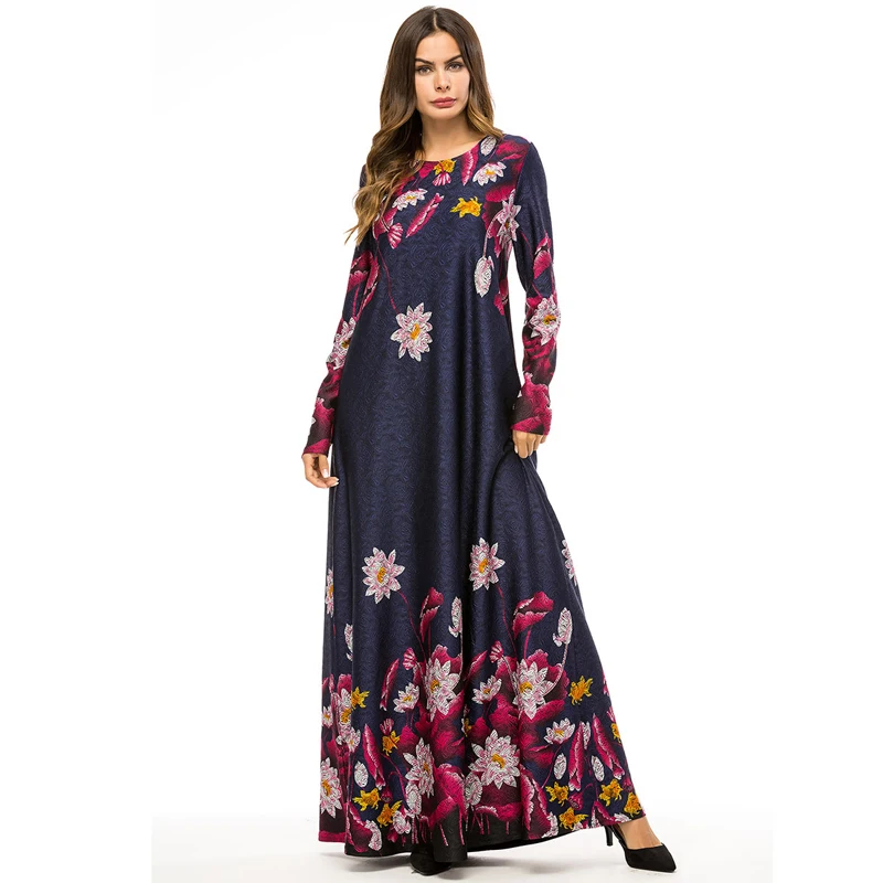 Vestido 2019 ОАЭ кафтан абайя арабское трикотажное хиджаб с цветочным рисунком