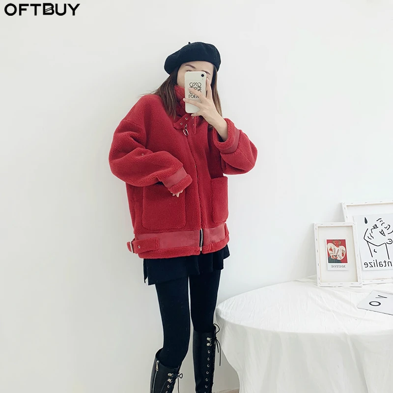 OFTBUY зимняя куртка Для женщин 50% шерстяное пальто с искусственным мехом, пальто с карманами, Теплая верхняя одежда мотоциклетные уличная Повседневное Фирменная Новинка