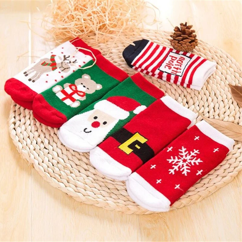 Girls Boys Kids Socks Children Striped Terry Snowflake Elk Santa Claus Christmas Bear Cotton Spring Winter Autumn Baby | Детская одежда