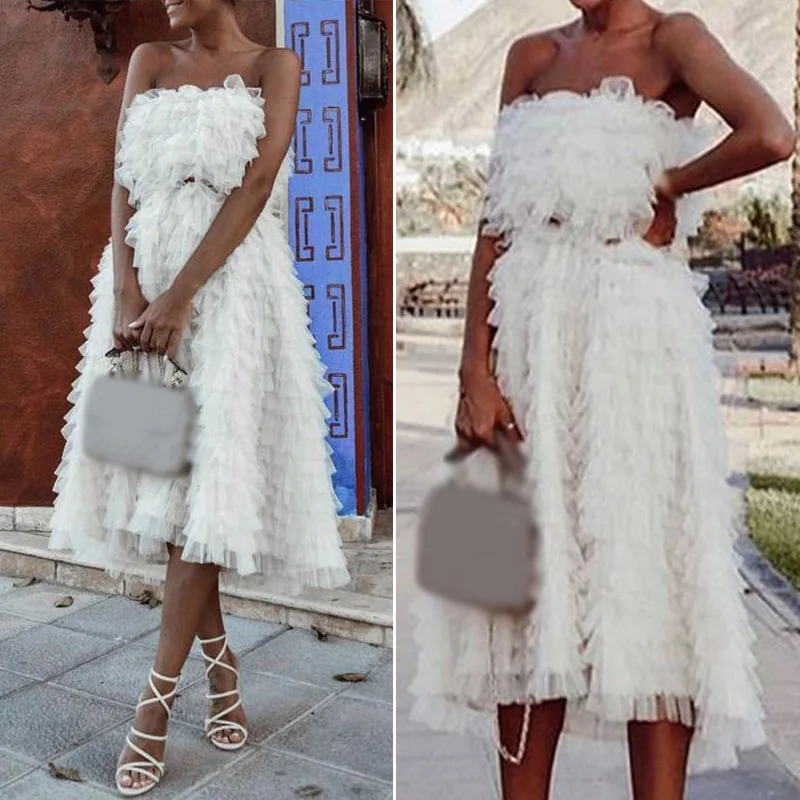 Элегантное женское платье без бретелек для выпускного бала многослойное